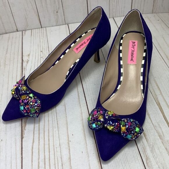 Betsey Johnson Shoes - BETSEY JOHNSON AXLE Embellished Faux Suede Purple Kitten-Heel Rhinestones 8